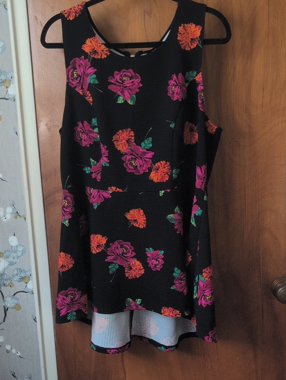 torrid Black Floral Sleeveless Fit & Flare Tank with Pink and Orange Blooms
